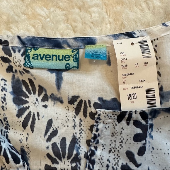 Avenue 18/20 cotton popover tunic w notch collar & hips shibori blue tie dye - Picture 2 of 9